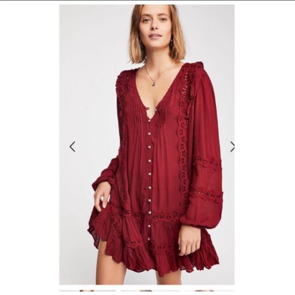 Free People Snow Angel Ruffled Dress In Red - Picture 1 of 8